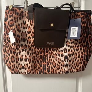 Cavalli Class Brown Leopard Print Tote Bag